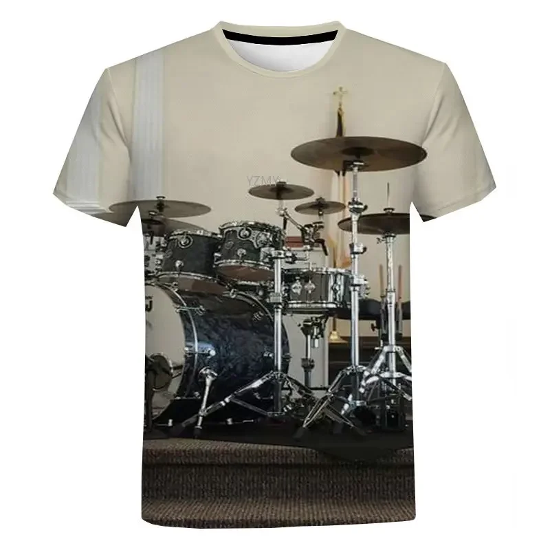 Electronic Drum 3d Print T-shirt Hip Hop Musical Instrument Short Sleeve Men's Casual Rock Music Tops O-neck Streetwear Clothes