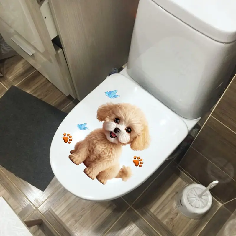 MT18# Cute Teddy Cartoon Stickers Bedroom Decoration Wall Stickers Bathroom Waterproof Toilet Stickers