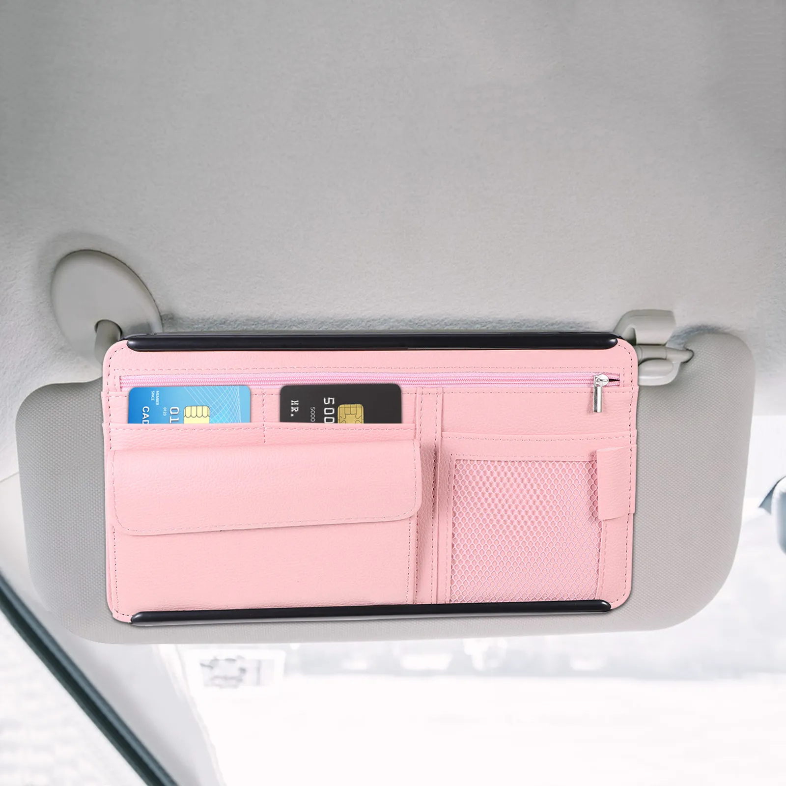 

Car Sun Visor Organizer Multi-Pocket Adjustable Elastic Strap Car Sunglass Holder Cards Phone Keys Storage for Truck Suv Rv