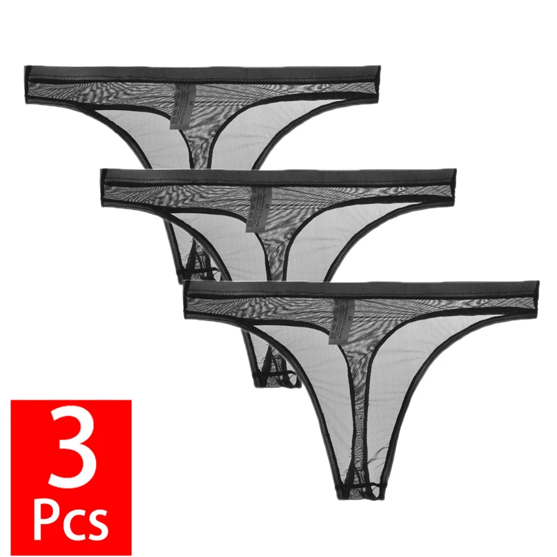 3PCS/lot Men\'s Underwear Ultra-Thin Sheer Mesh Transparent T-Back Panties Sexy G-string And Thong Breathable Underpants Bikini