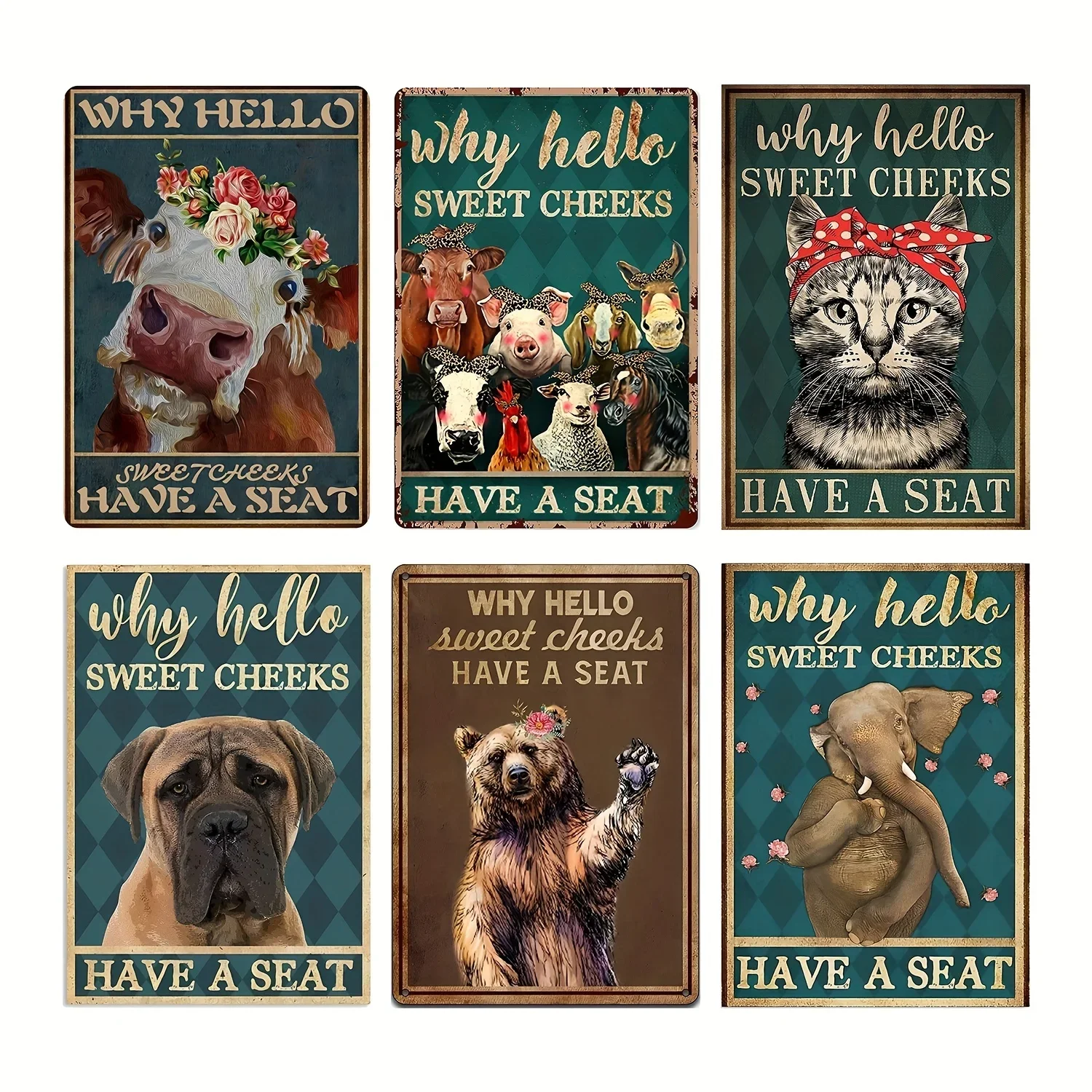 

Cat Retro Metal Signs Outdoor Cat Girl Tin Sign Why Hello Sweet Cheeks Have A Seat Cat Sign Home Decor Farmhouse Decor Posters