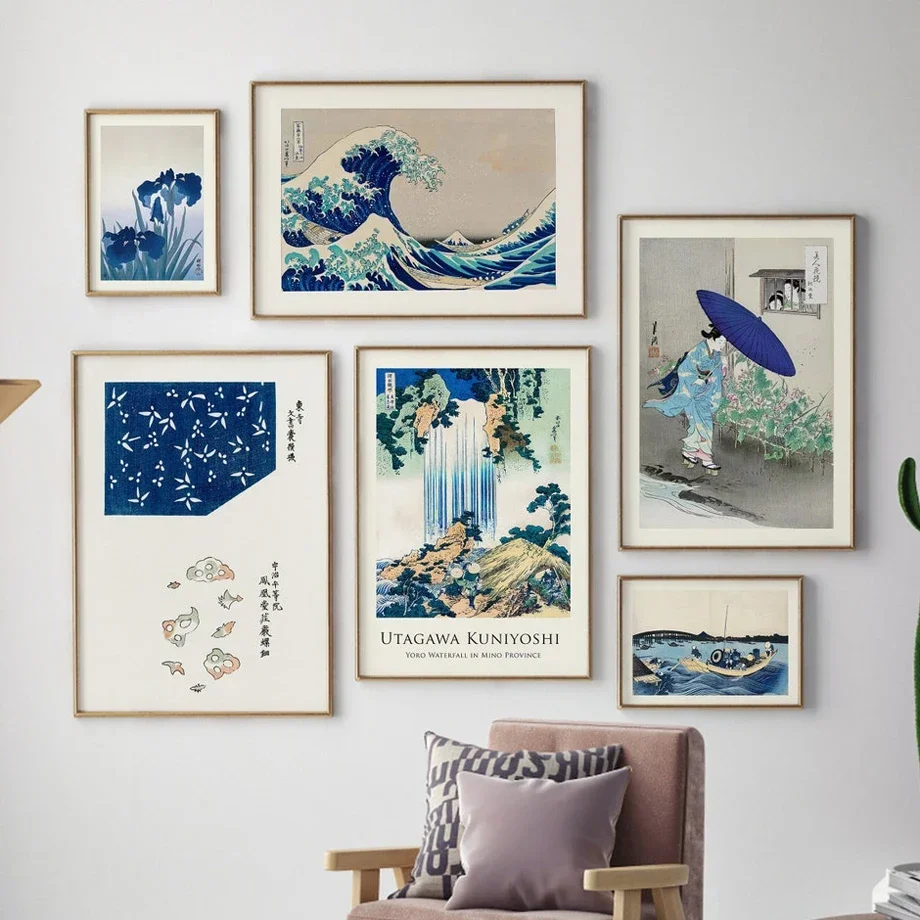 1pc frameless Canvas Painting Unframed Canvas Wall Art Japanese Ukiyo‑e Print, Vintage Hokusai Great Wave Poster for Gallery Wal