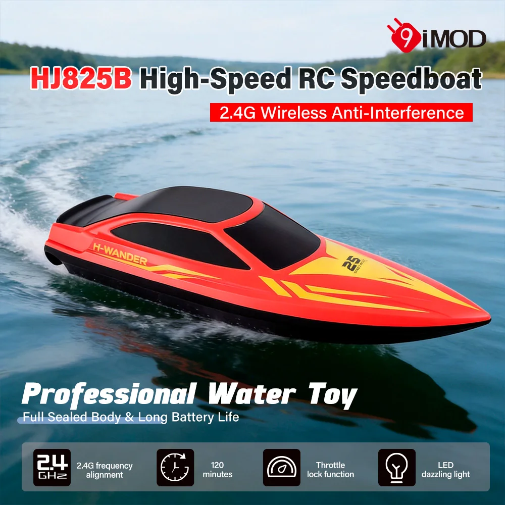 9IMOD HJ825B RC Boat 15KM/H 2.4G 7 Dynamic Light Modes One-Click Auto Righting Speedboat