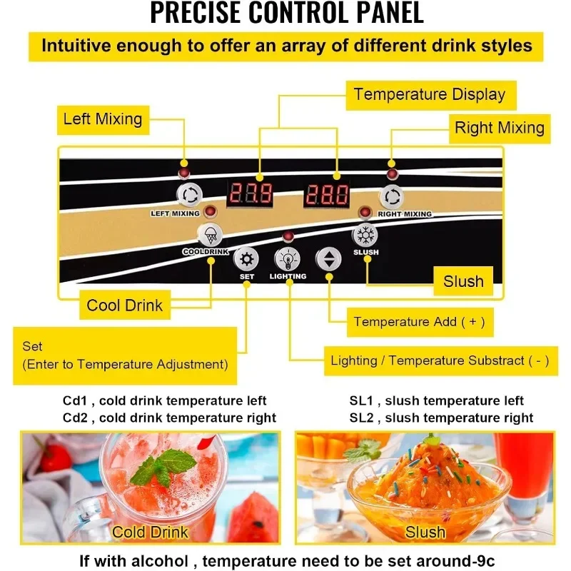 VEVOR Commercial Slushy Machine, 15Lx2 Tank Margarita Maker, 1000W Stainless Steel Smoothie Frozen Drink Maker