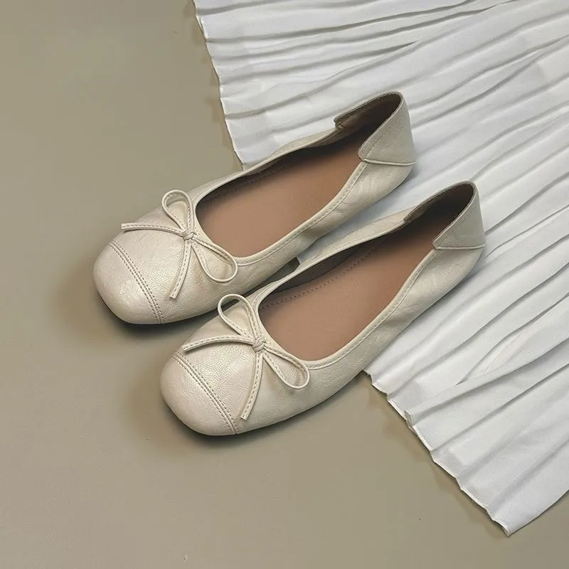 Damen Ballerinas Flache Schuhe Weiches PU Schleife Slip On Eckige Zehe Bequeme Halbschuhe Leicht Atmungsaktiv Freizeitschuhe Elegante Schuhe Buro Alltag Slipper Loafer – Detail 6