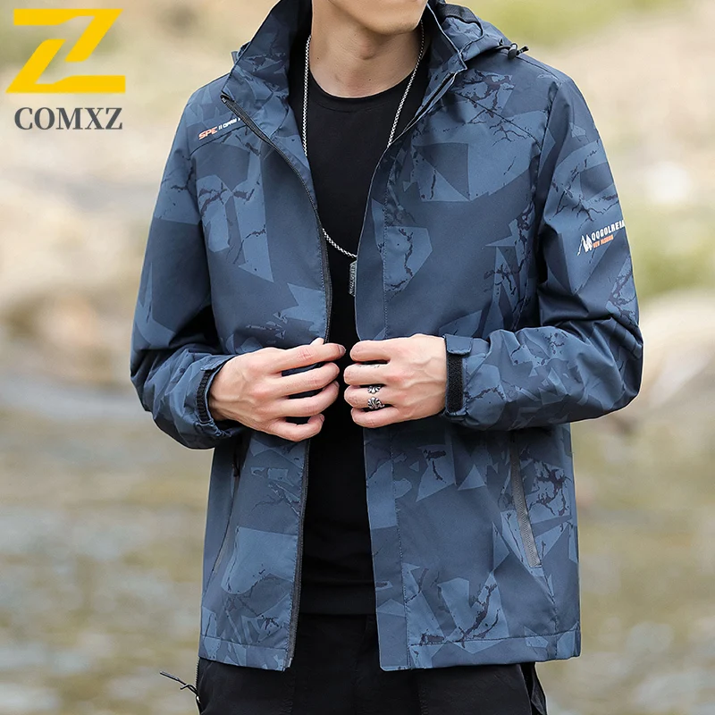Autumn Camo Men's Jacket Trendy Cycling Thin Detachable Hat Waterproof Coat Outdoor Mountain Bike Windbreaker Chaquetas Hombre