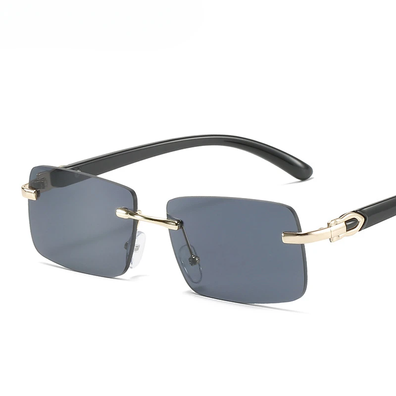 16222 Trendy Rimless Sunglasses Colorful Gradient Color Marine-Lens Sunglasses Square Retro