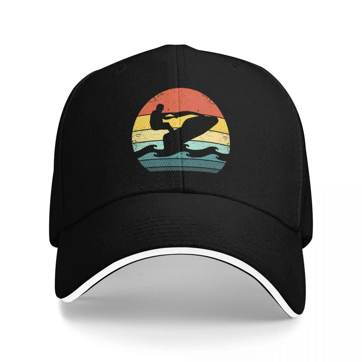 

70s Water Scooter Silhouette in a Retro Sunset Baseball Cap Ball Cap Hat Baseball Cap Men's Women's