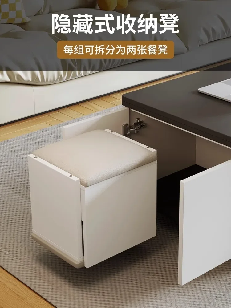 Multifunctional small apartment household with stool living room movable rock slab lifting coffee table dining table