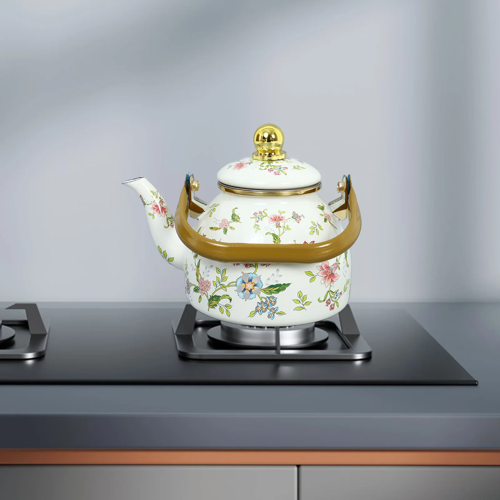 

1L Enamel Teapot Stovetop Thickened Vintage Japanese Design Flower Pattern Infuser for Home Hotel Daily Use Kettle Camping