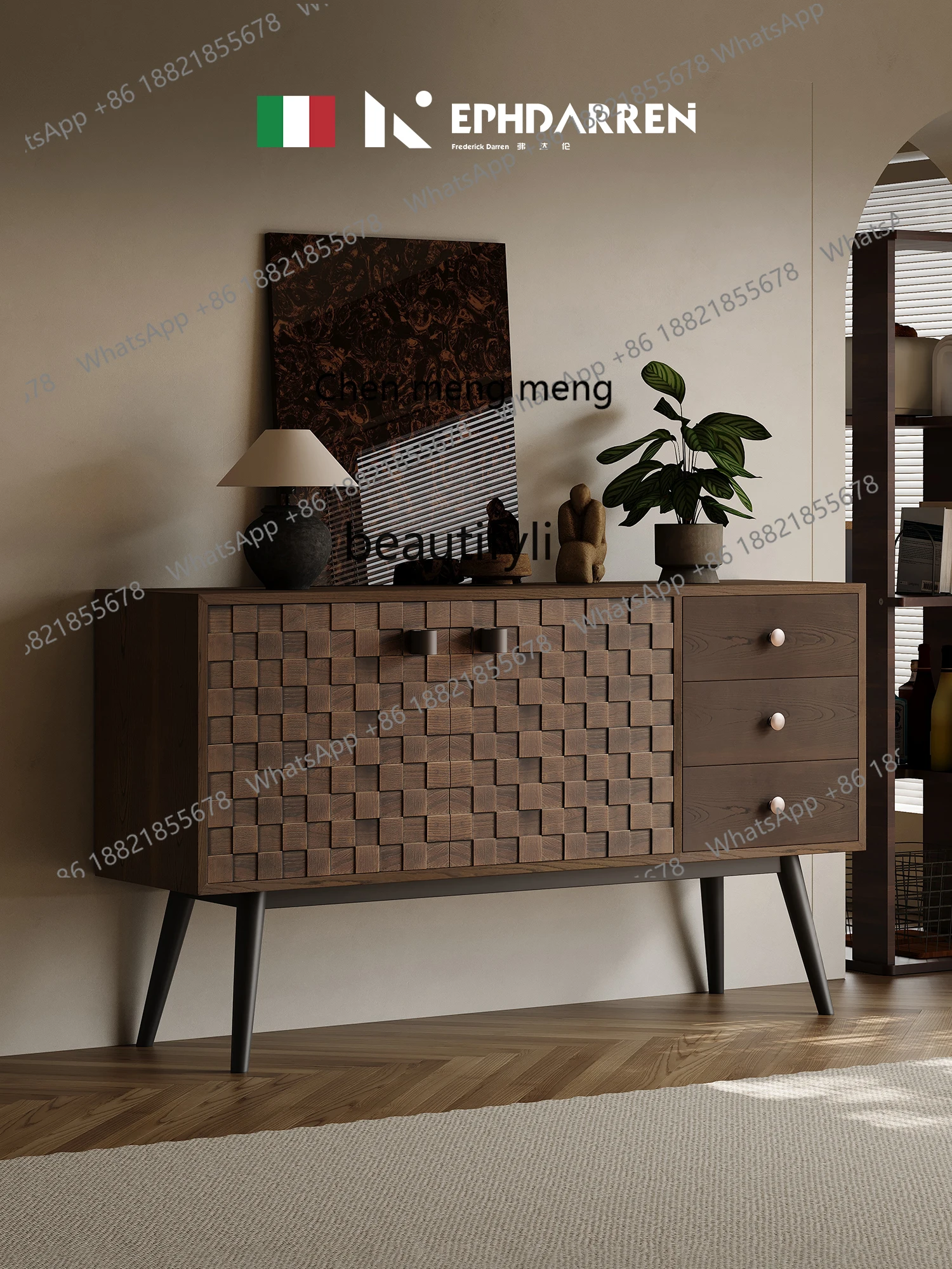 Solid wood bucket cabinet against the wall Storage designer living room Nordic dining side cabinet foyer entrance cabinet