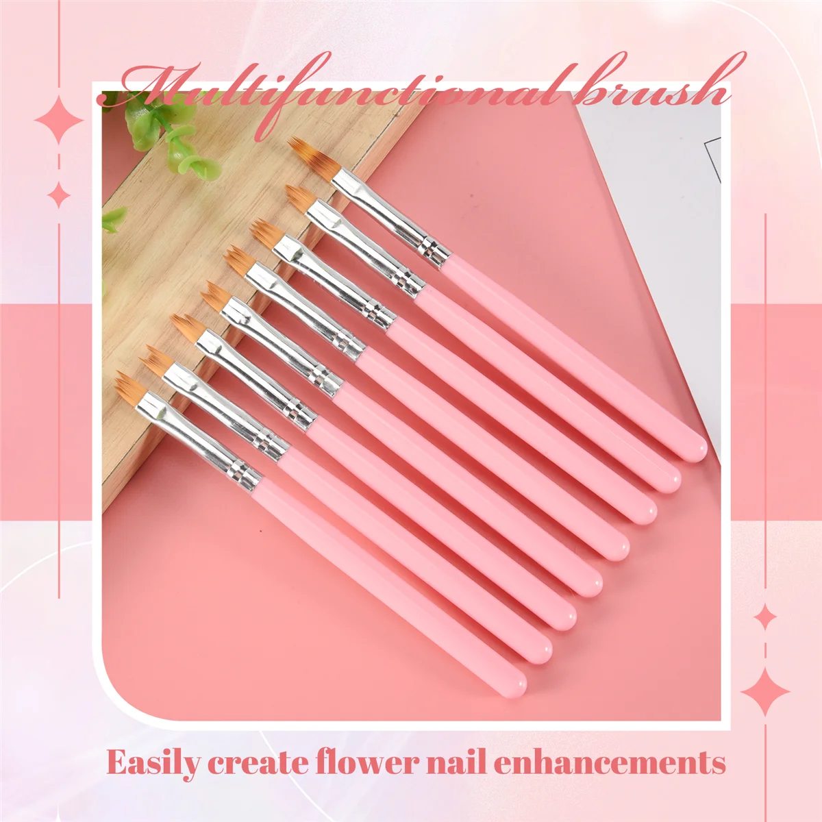 8Pcs Color Paint Pen Set Pink Petal Pen Nail Brush Short Nail Brush