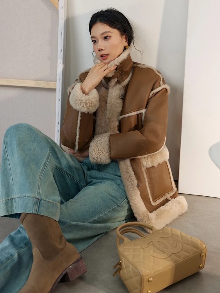 High-end Luxury Merino Sheep Fur Winter Jacket for Women 2025 New Simple Thickened Warm Mid-length Genuine Leather Real Fur Coat