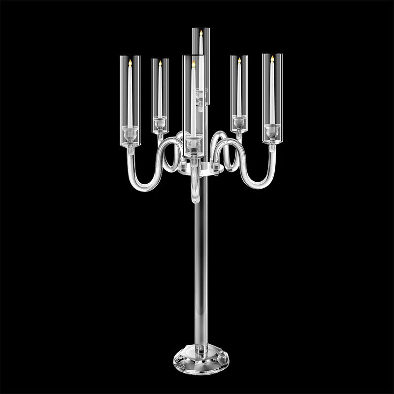 Acrylic candle holder centerpiece, 37.4-inch high 6-arm conical LED candle holder for acrylic candles, wedding centerpiece decor