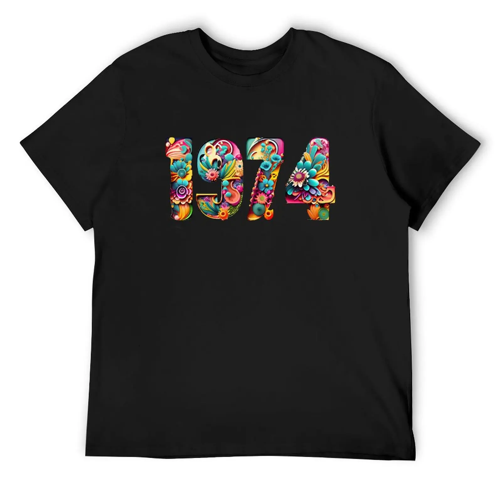 

Groovy colourful 1974 seventies lettering vintage birthday retro T-Shirt tops blacks graphic tee shirt t shirts for men