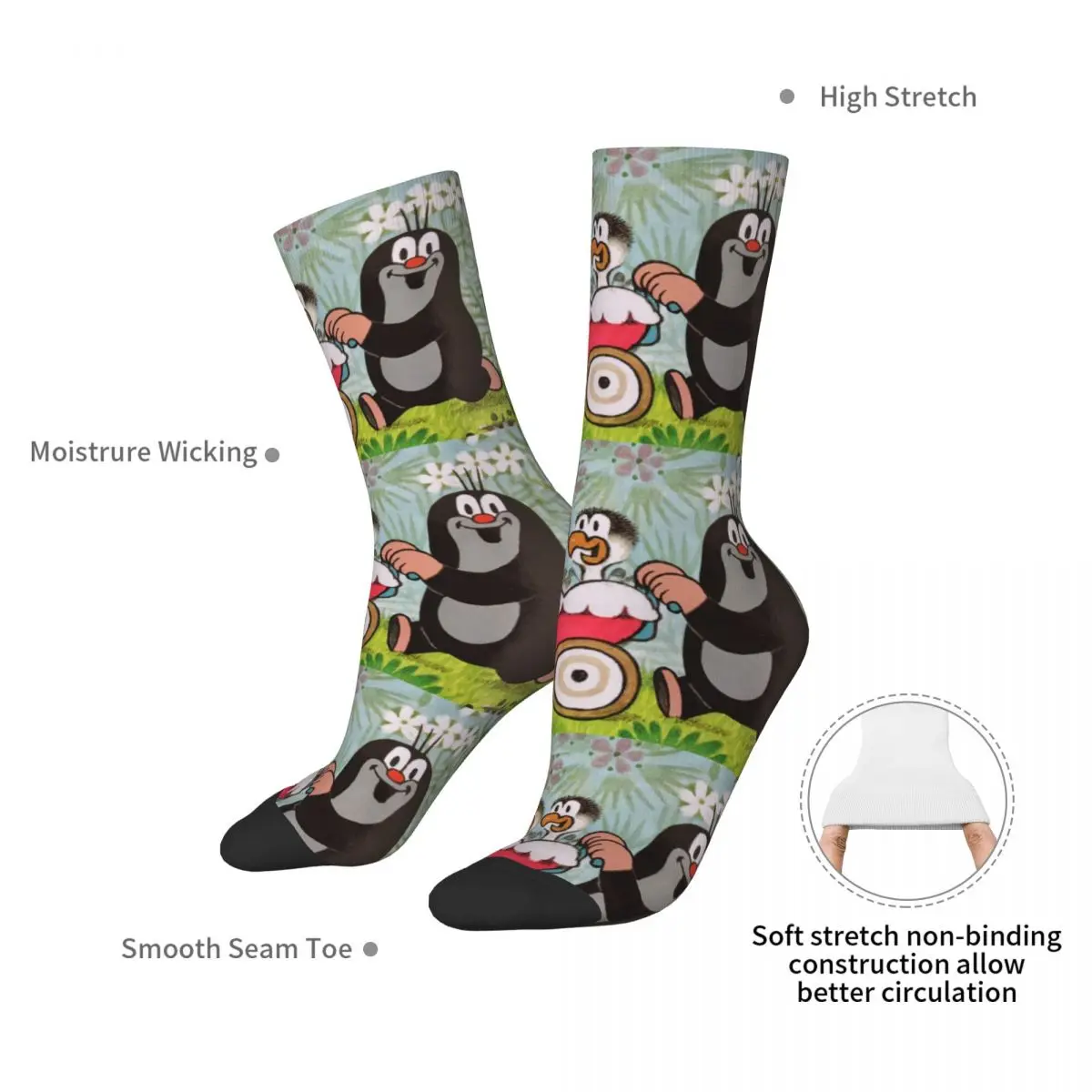 Cute Happy Mole Krtek Socks Harajuku Super Soft Stockings All Season Long Socks Accessories for Unisex Christmas Gifts