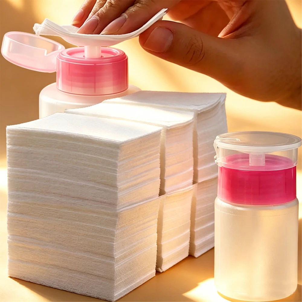 

1000pcs Cotton Fiber Lint Free Nail Polish Remover With Nail Press Bottle Gel Polish Cleaner Remover Dispenser Cleaning Tools