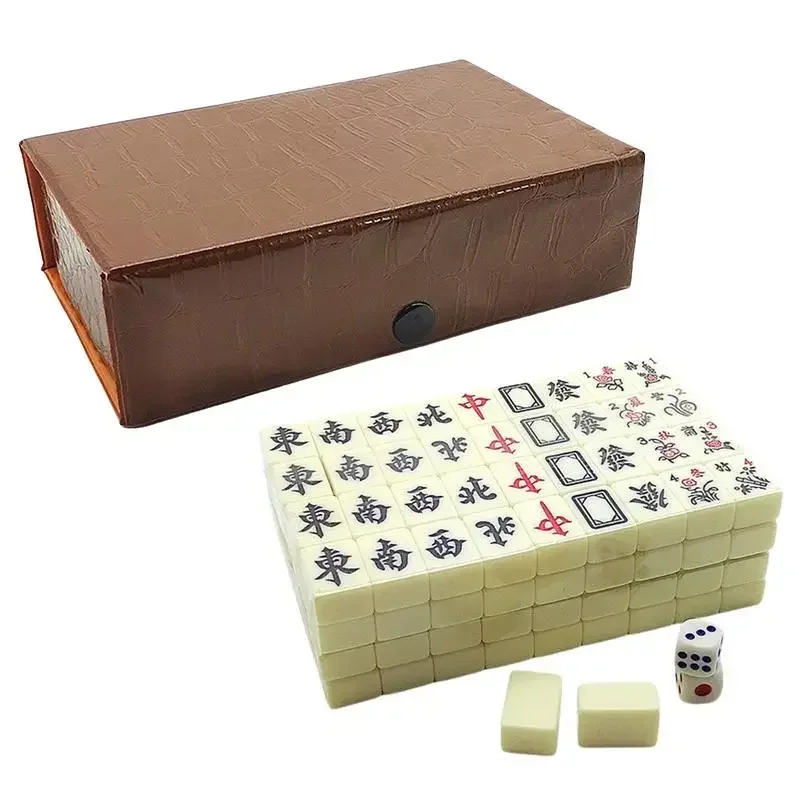 Chinese Mahjong Game Set 144 White Engraved Mini Tiles for Family Gathering for Chinese Style Board Game Family Leisure Time