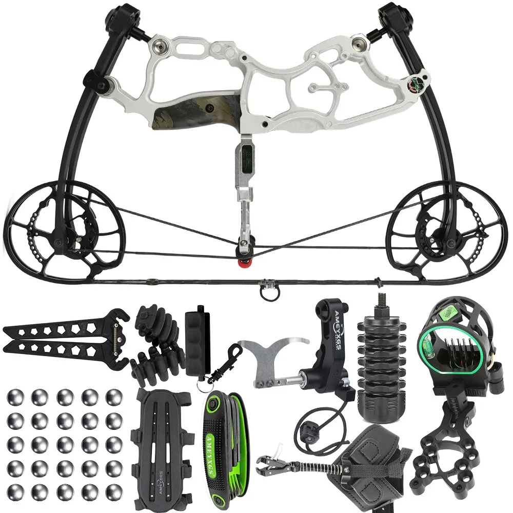 Archery Dual-Use Compound Bow Set Steel Ball Let-off 80% 30-70LBS Adjustable IBO 340FPS Hunting RH/LH Outdoors Accessories