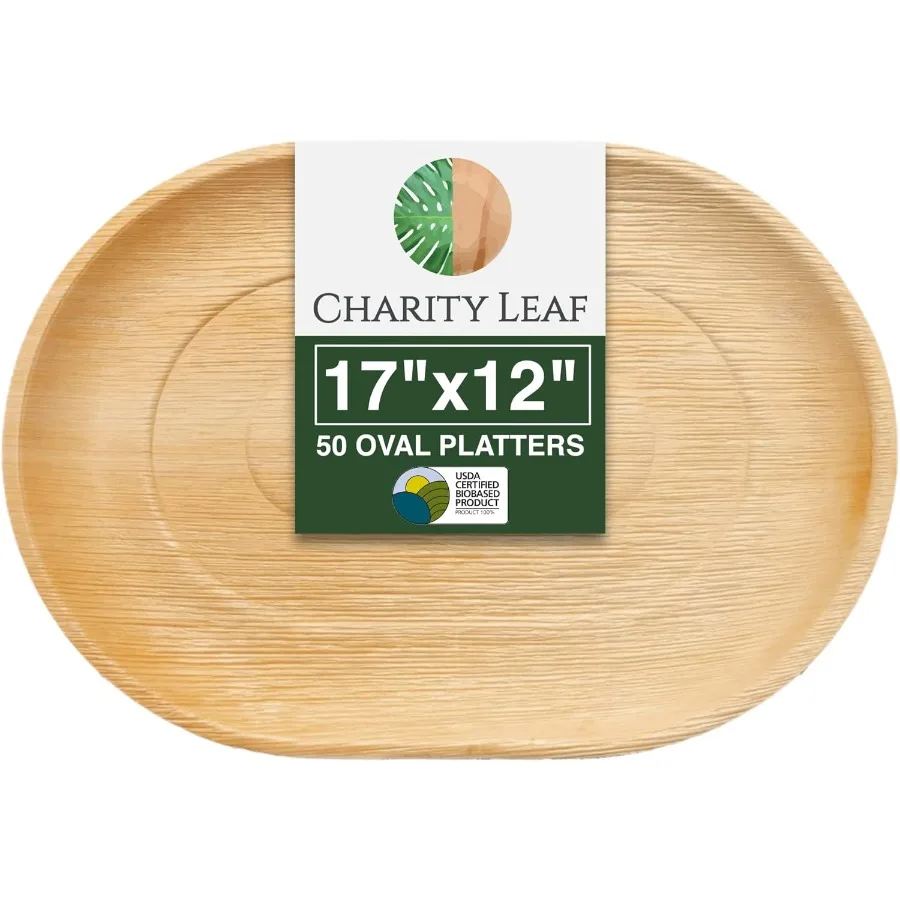 

Disposable Palm Leaf 17" x 12" Trays 50 pieces Bamboo Like Serving Platters Disposable Boards EcoFriendly Dinnerware For Weddin