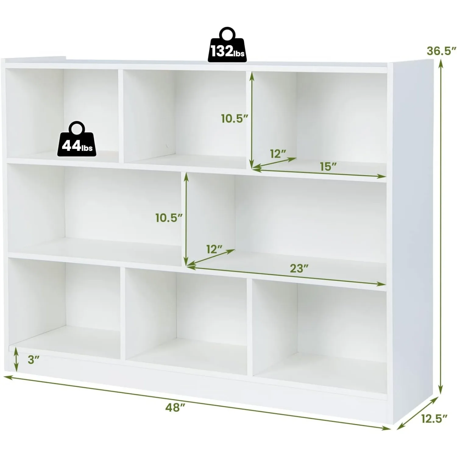 8 Cube Bookcase, Freestanding 3-Tier Open Bookshelf, Modern Storage Display Cabinet, Wood Cube Storage Organizer for Living Room