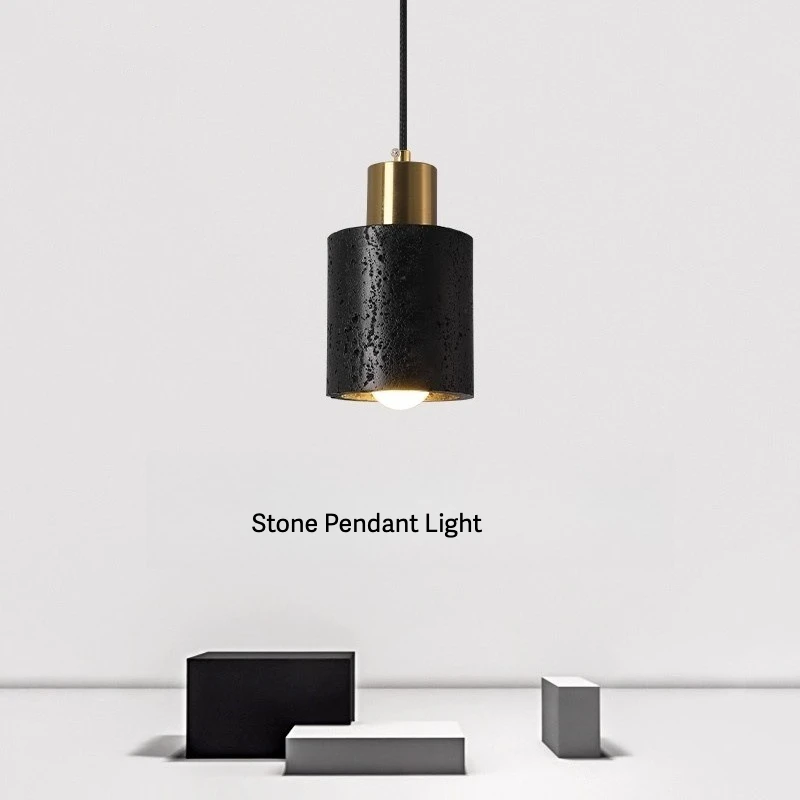 

Minimalist Black Travertine Stone LED Pendant Light for Bedside Suspension Lamp Bedroom Dining Living Room Modern Pendant Lamps