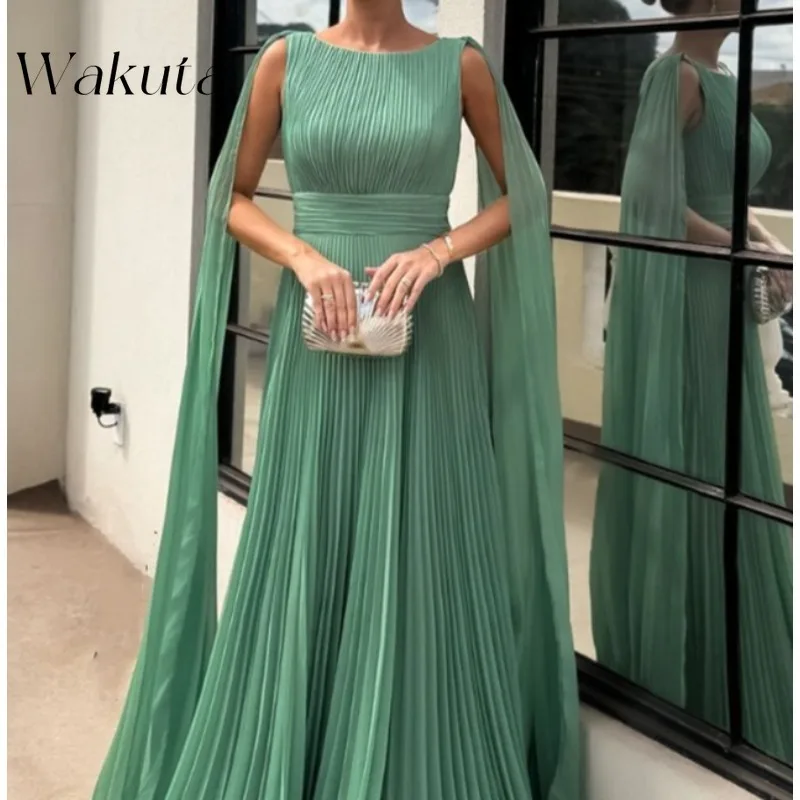 Wakuta elegante vestido de novia verde plisado árabe señoras chal baile de graduación a medida una línea bata de noche Dubai Luxe Плаalıе Для... Жеха