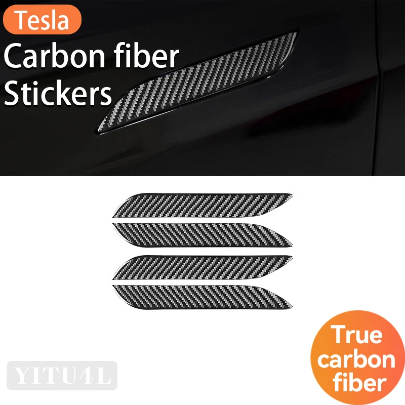 

For Tesla Model S Carbon Fiber Pattern Stickers, Car Exterior Door Handle Decor Stickers Car Accessories
