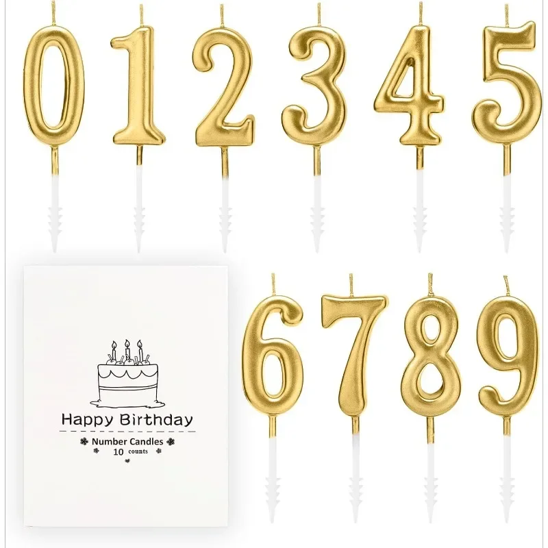 10-counts Numeral Birthday Candles - Cake Numeric Candles Number 0 1 2 3 4 5 6 7 8 9,Used for Cake Decoration