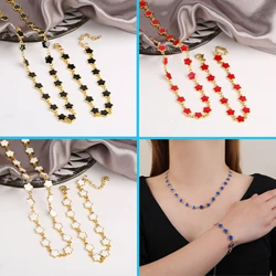 Classic 7 Color Copper Drip Oil Five-Leaf Flower Bracelet Necklace Pentagram Jewelry Set For Women Wedding Party Daily Wear