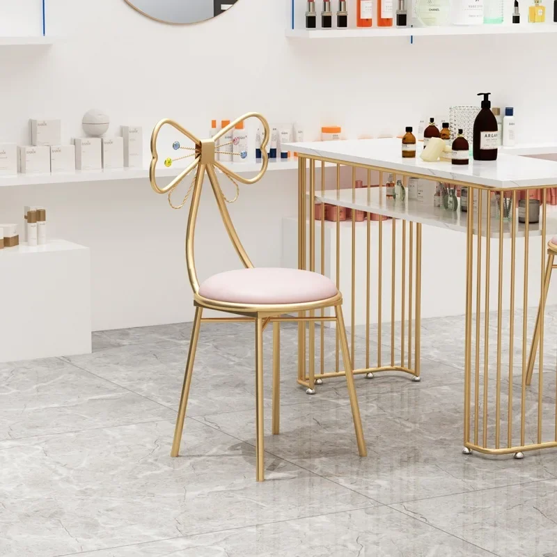Portable Nail Art Stool with Detachable Backrest,‌Adjustable Butterfly Vanity Chair,  Fashion-Forward Home Makeup Station