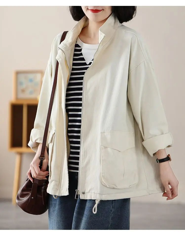 Autumn Winter Women Solid Casual Solid Lapel Coat Cardigan Sweatshirt Loose Student Tees Retro Pocket