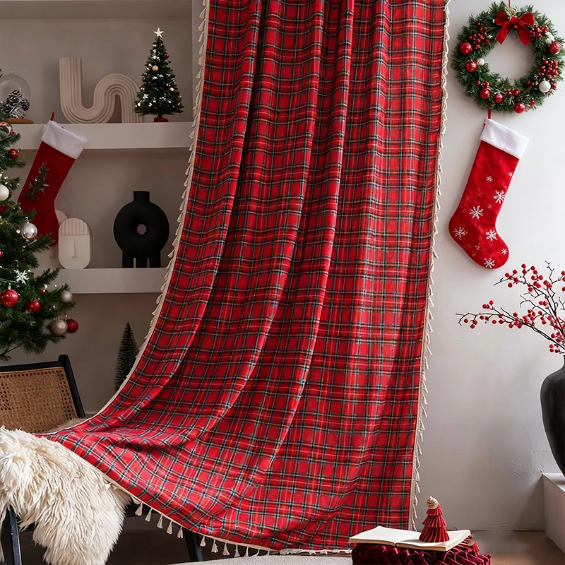 Christmas Style Tassel Tassel Curtains Suitable for Holiday Parties Gatherings Bedrooms Living rooms Balconies Decoration 1PC