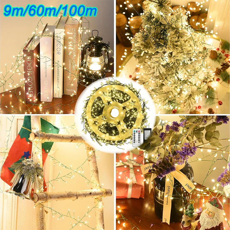 9/60/100m Christmas String Lamp LED Fairy Lights Battery Operated Copper Wire Garland Garden Party Wedding Light Christmas Decor