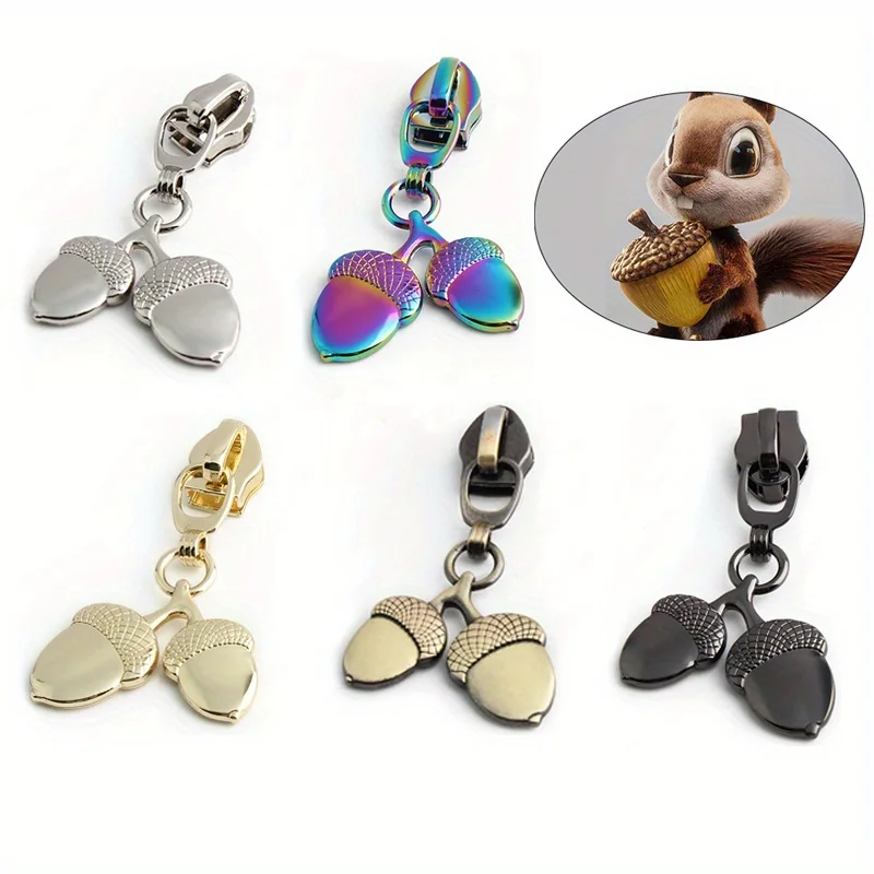 5pcs Acorn Pattern Pet Shoes Zipper Puller Rainbow Color 5# Nylon Zipper for Clothes Backpack Zipper Puller Sewing Accessories