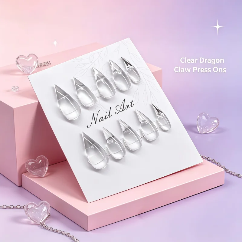 10 pieces of transparent nail stickers, complete set of transparent fake nails, suitable for nail decoration and nail salons