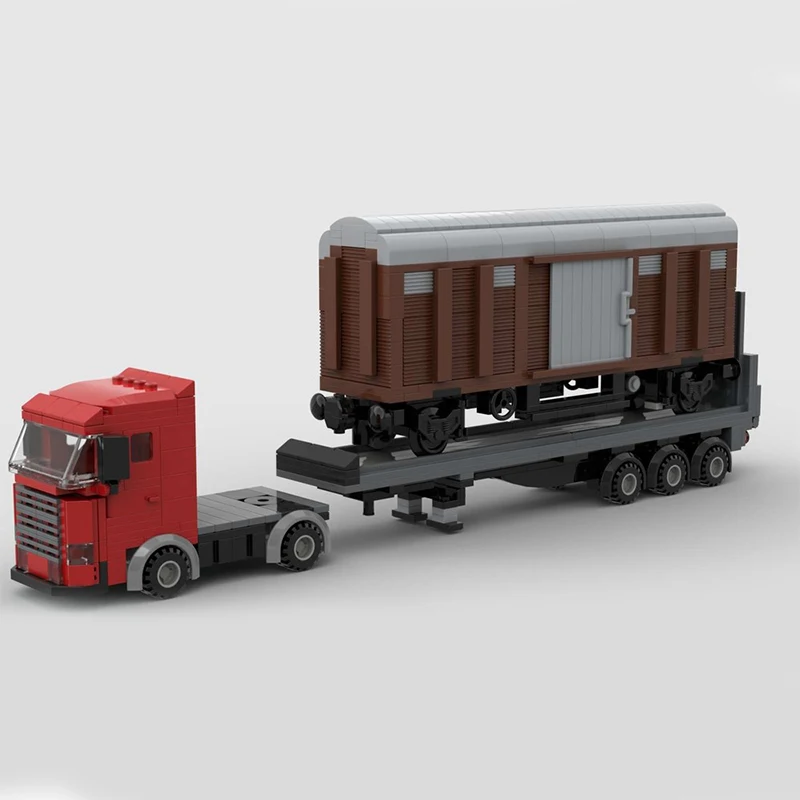 

City Car Model MOC Building Bricks Freight Carriage Transport Vehicle Modular Technology Assemble Children Toy Suit Gift Holiday