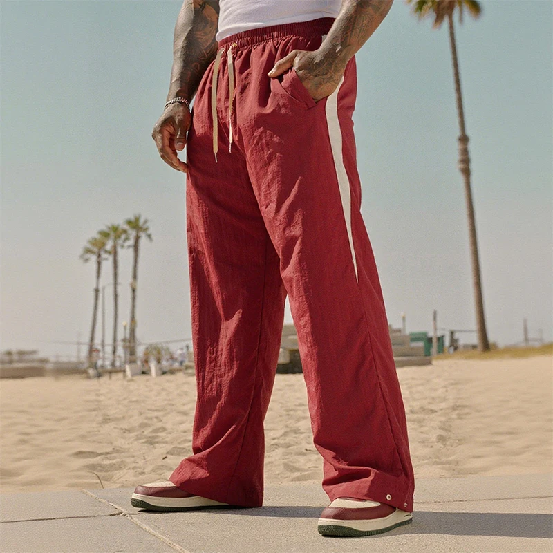 2025 Autumn New Track Pants Men's Loose Casual Pants Wide Leg Trendy Sports Splicing Breathable Pants American Sports Pants