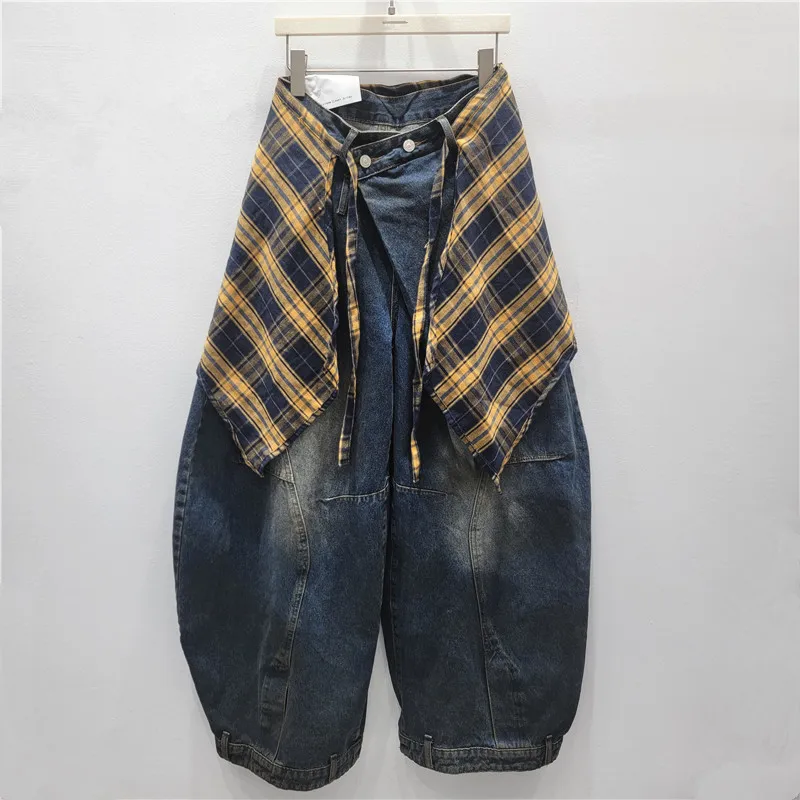 

Женские джинсы с прямыми лезвиями в американском стиле ретро, деконструированный силуэт, тяжелые потертые пригородные брюки + задний клапан