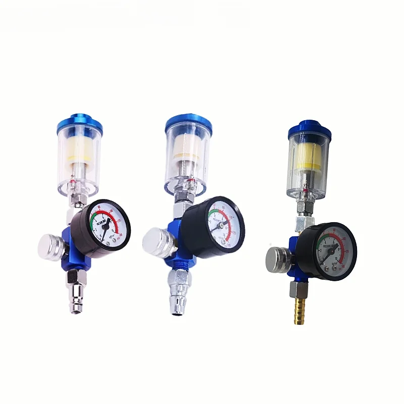 In-line Oil Water Separator Filter Separator Spray Gun Air Regulator Pressure Gauge with JP/EU/US Adapter for Spray Gun Air Tool