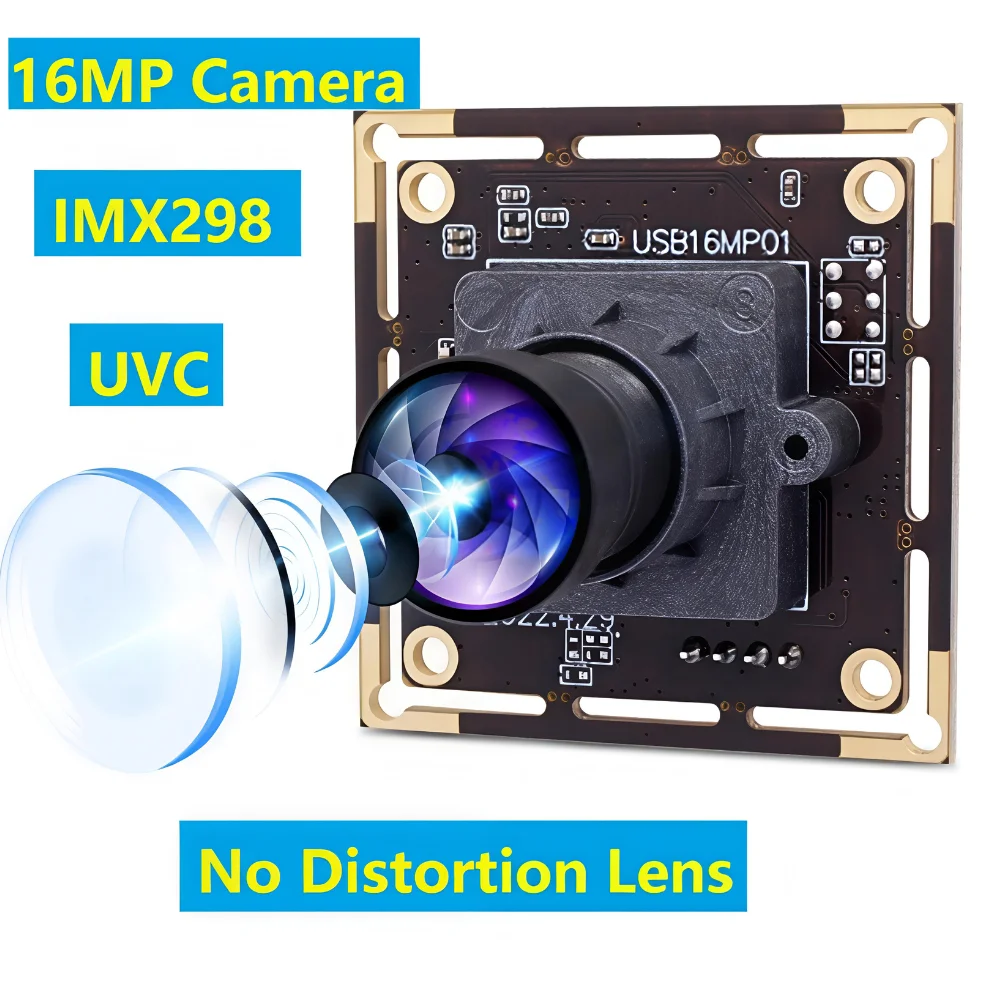 

ELP 16MP No Distortion USB Webcam IMX298 Color Sensor HD Surveillance Camera Module for OCR Passport Scanning