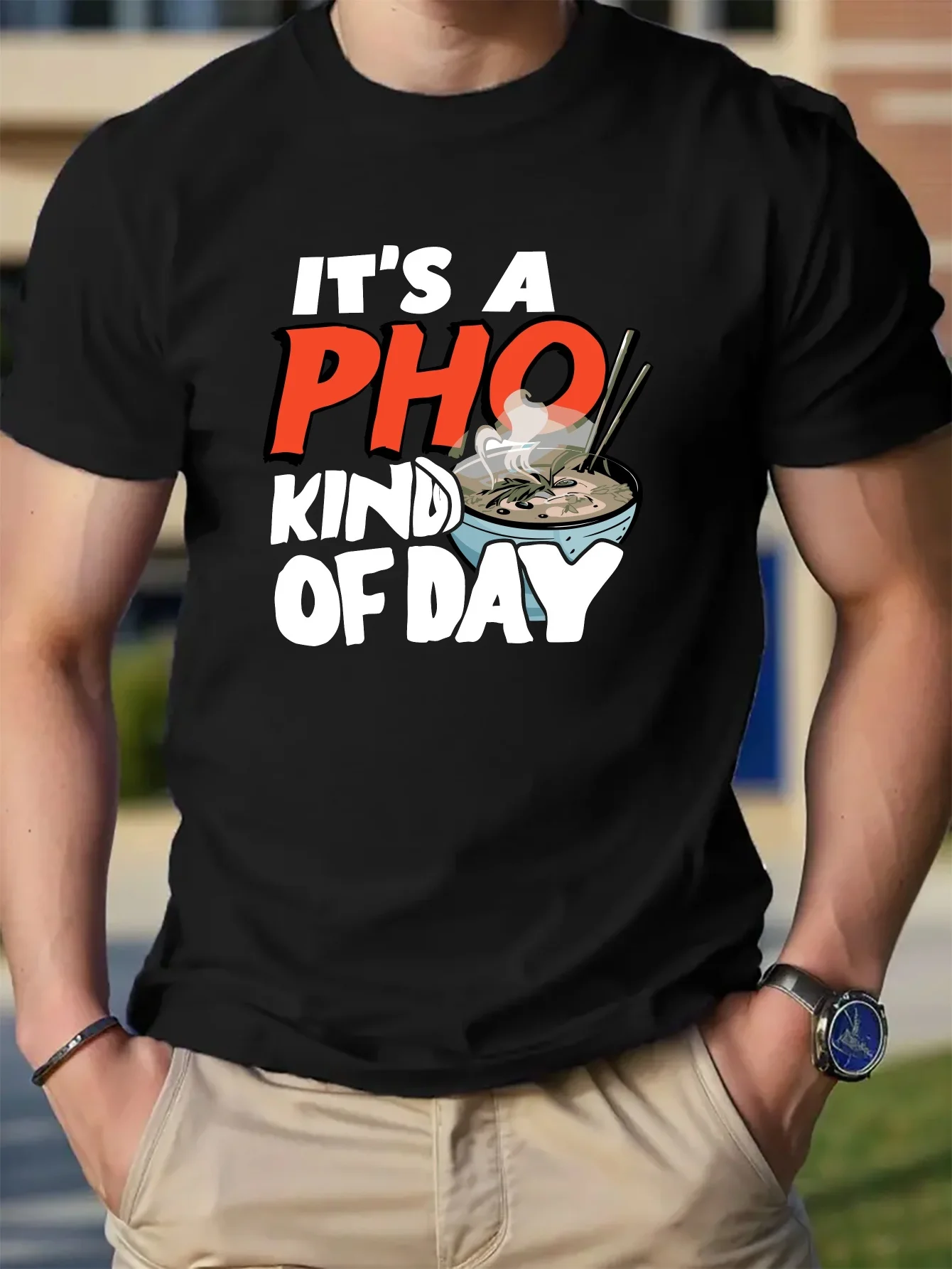 Men Short Sleeve Crew Neck T Shirt It Is A Pho Kind Of Day Pho Bowl Graphic Asian Cuisine Theme Casual Cotton Streetwear Tee
