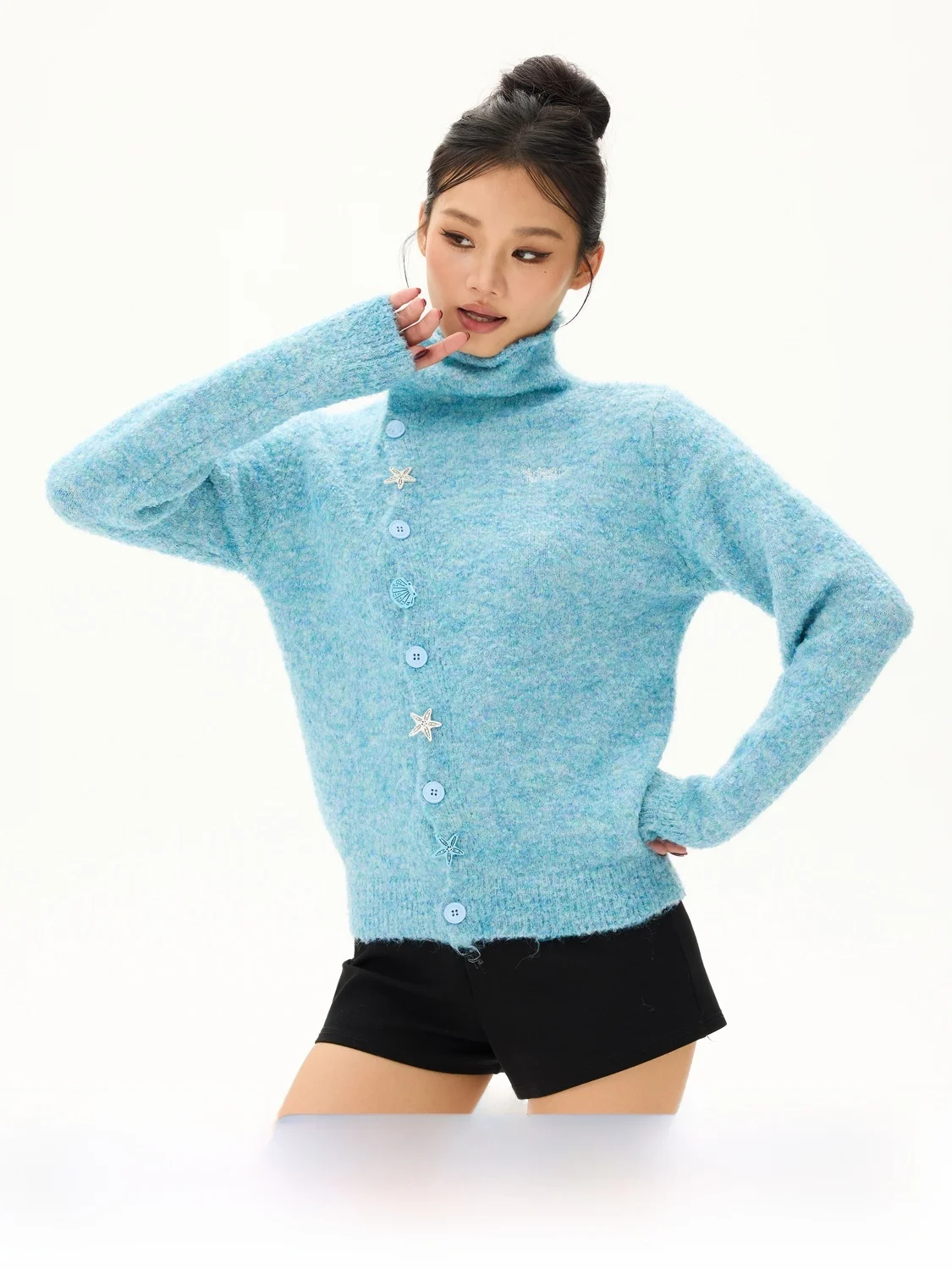 

Мягкий уютный вязаный свитер с высоким воротником, женский сладкий и пряный открытый кардиган Long Sve Regular Fit Commute Sle