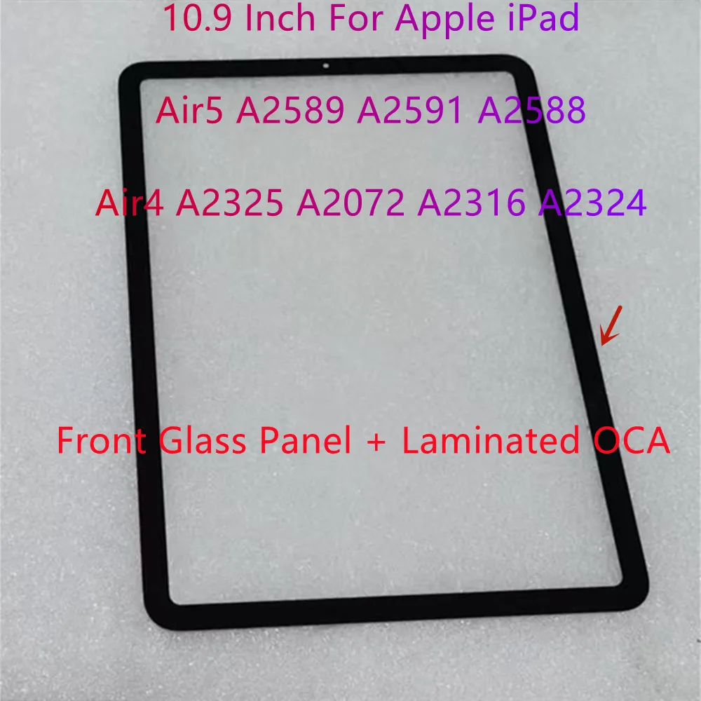 New For Apple iPad Air5 A2589 A2591 A2588 Air4 A2072 A2325 A2316 A2324 Front Glass Touch Screen Panel+ Laminated OCA 100% Tested