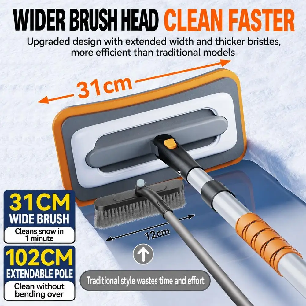 3-in-1 Extendable Ice Scraper Anti-Slip Detachable Snow Shovel Front Windshield Ice Scraping Defrost Broom Car Accessories