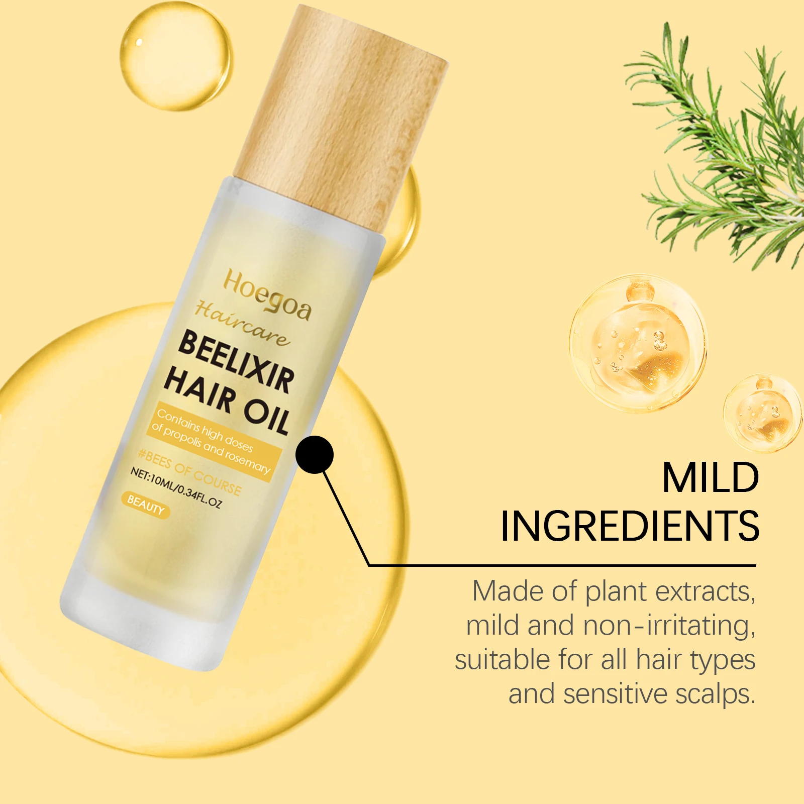 Honey Rosemary Hair Oil 10ml Scalp Nourishing Dry Hair Repair Strengthen Hair Reduce Breakage Shine & Softness Natural Extract