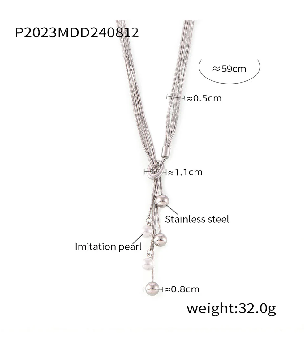 Multi-layered Lines Women Chain Necklace Stainless Steel Tassel Imitation Pearl OT Buckle Pendant Necklace Girlfriend Gift Ideas