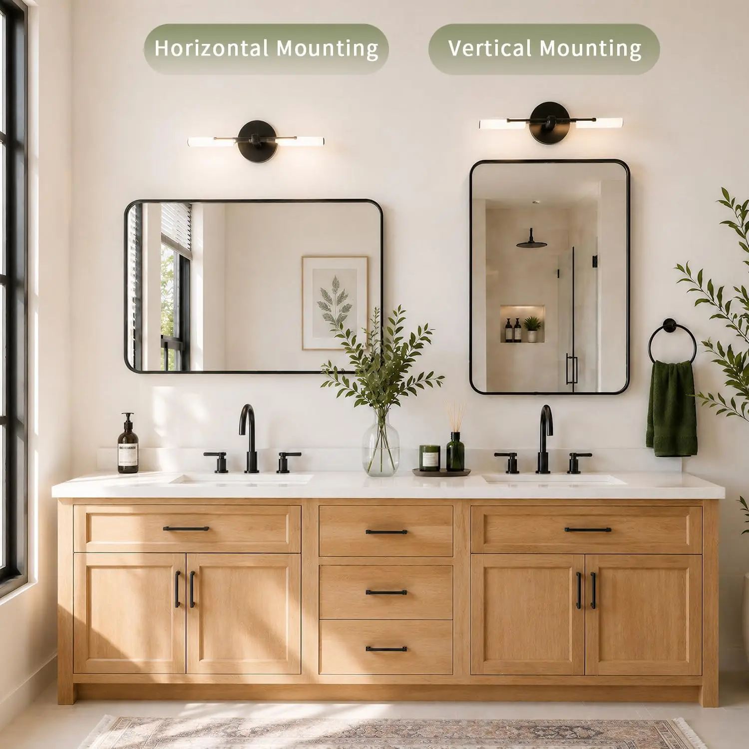 30x36 Inch Black Bathroom Mirror Over Sink Wall Mirror Matte Rectangle Metal Deep Framed Shatterproof Tempered Glass Hang Vertic