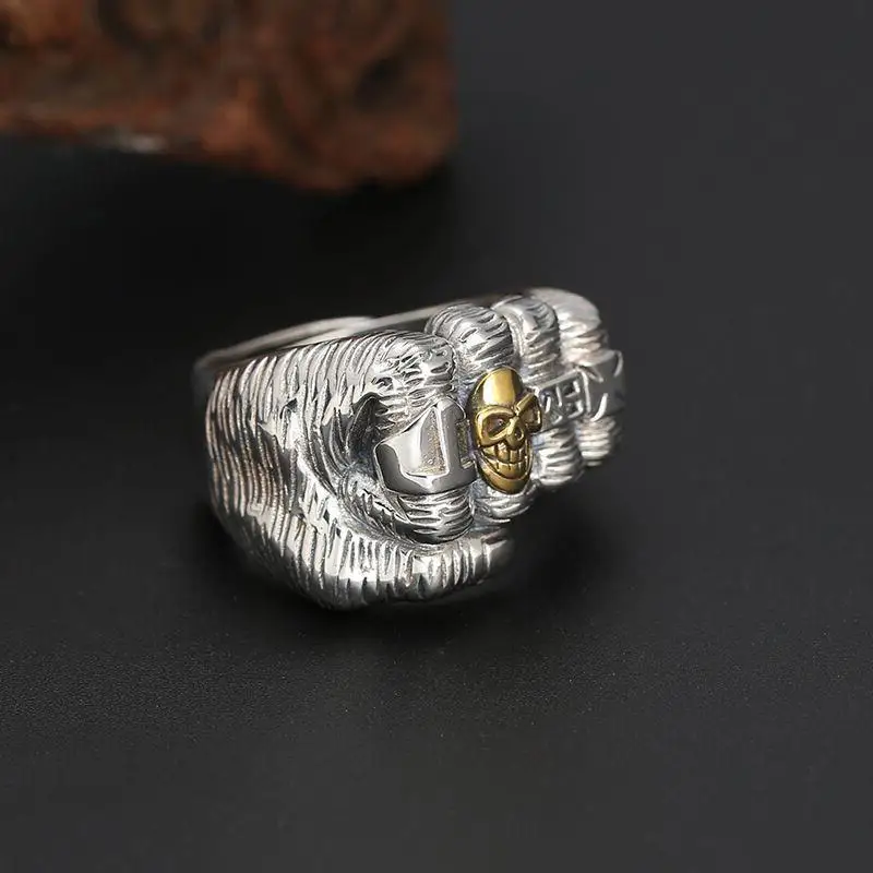Vintage Skull Fist Rings for Women Men Trendy Exaggerate Hip Hop Rock Jewelry Gift Ring Adjustable