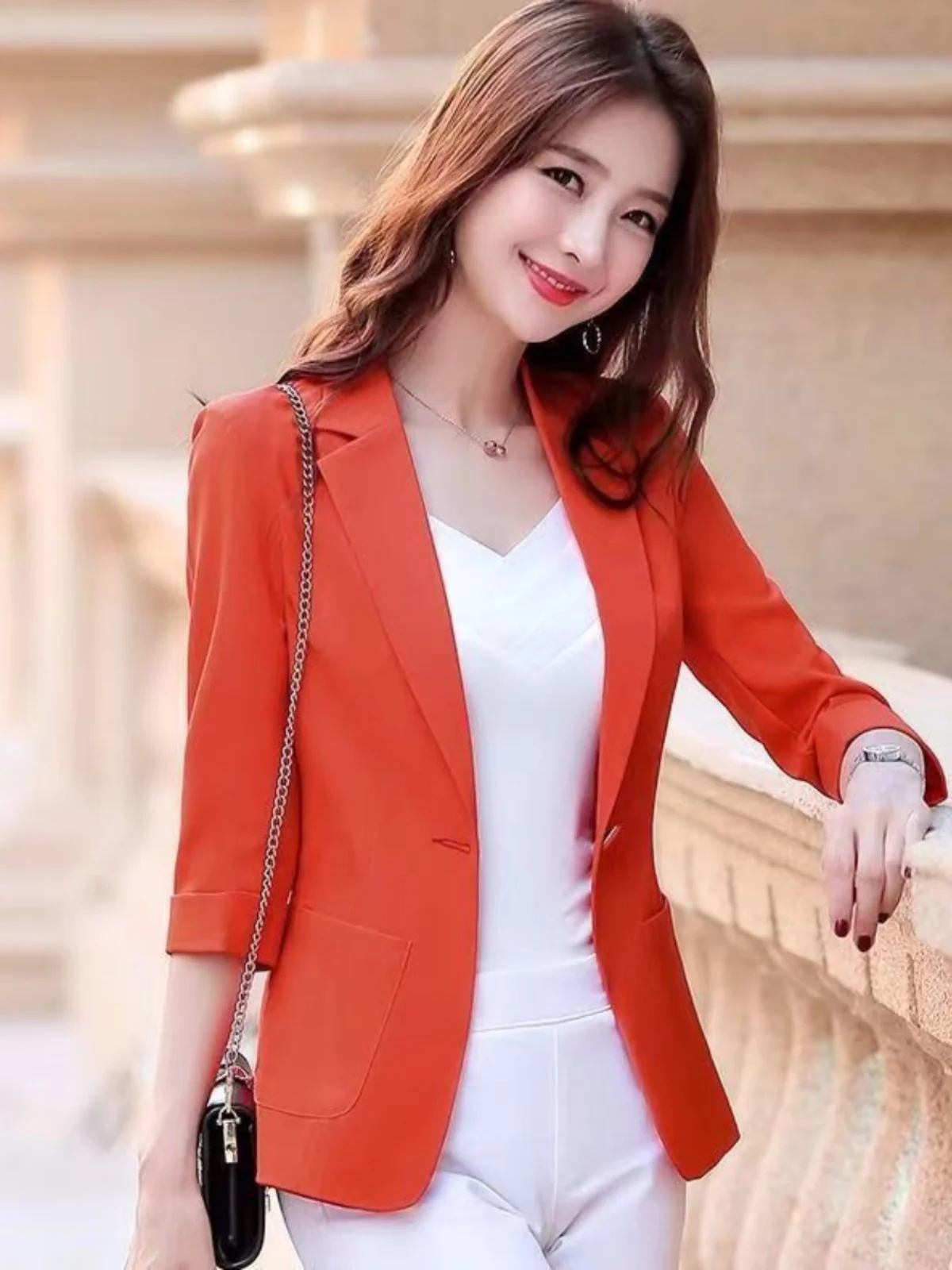 

Женский пиджак Slim Fit из хлопка и льна, весна-лето 2024, в корейском стиле, повседневный, модный, элегантный, тонкий, шикарный костюмный пиджак
